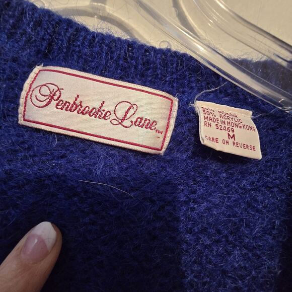 Vtg 80s 90s Pembroke Lane Mohair Blend Cardigan Sweater Womens MED Blue Preppy - Picture 5 of 10